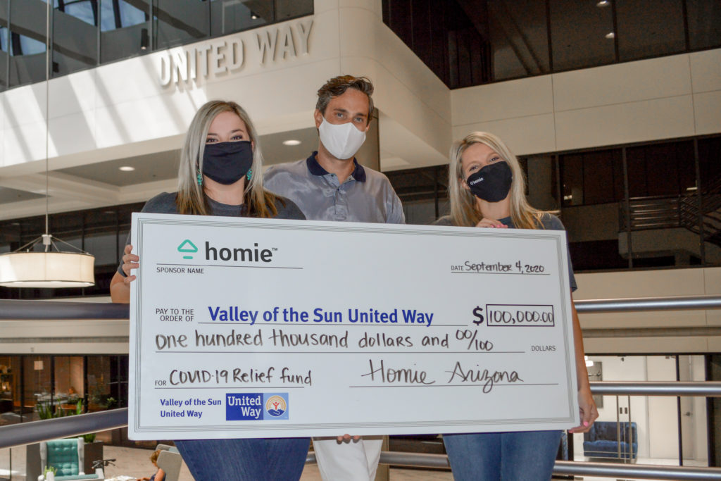 Homie Arizona donates $100,000 to Valley of the Sun United Way's COVID-19 Response Fund.