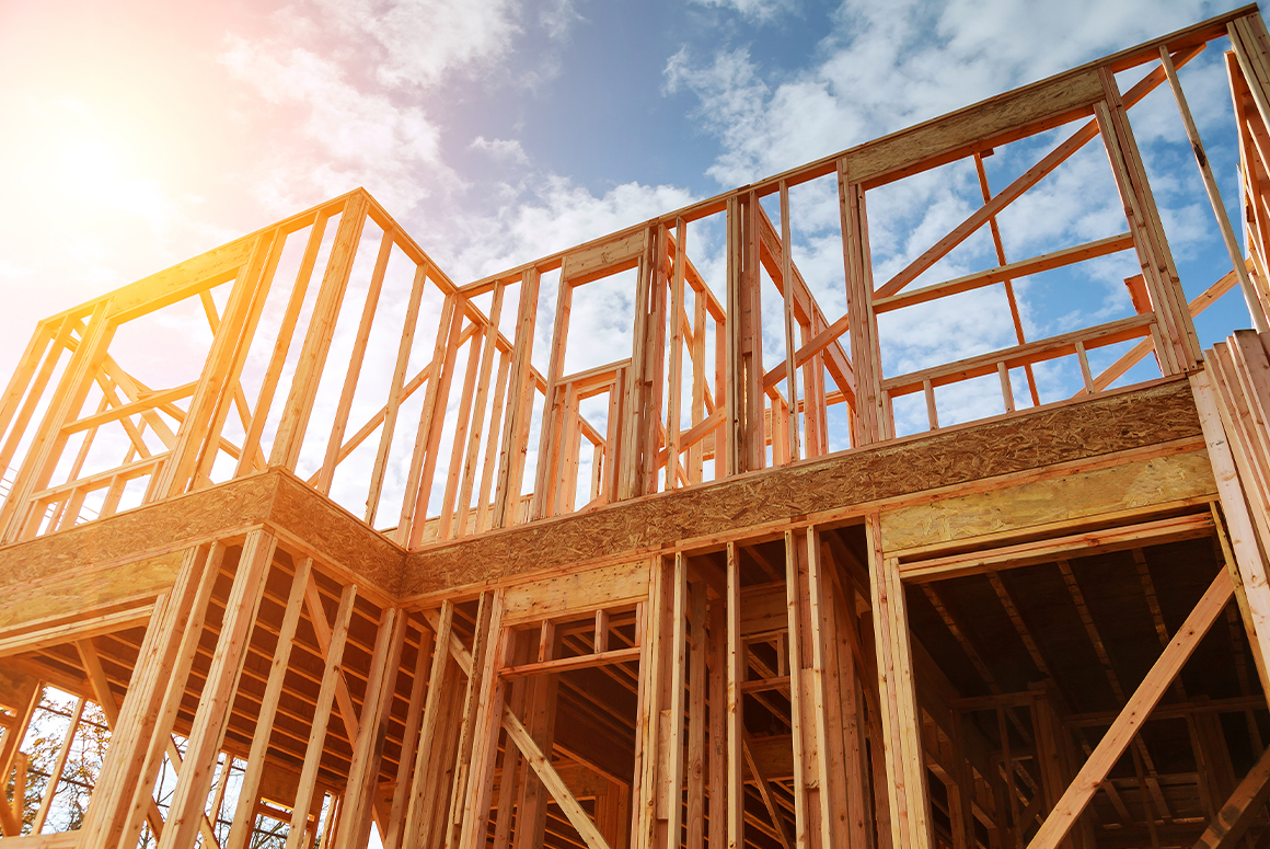 Framing on a home under construction